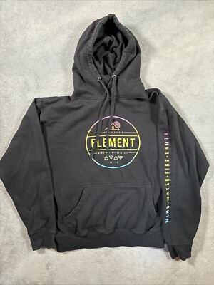 Element Sweater Mens Medium Black Hoodie Leon Graphic Skater Surfer Beach  EST 92