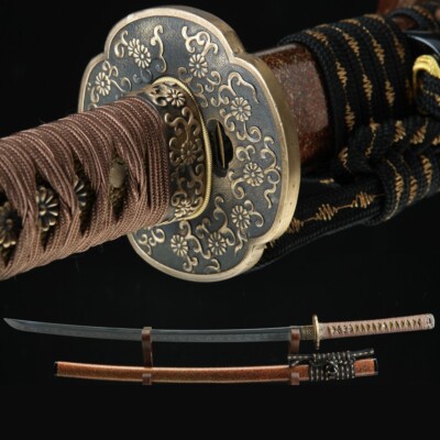 Classic Brown Handmade Japanese Katana Clay Tempered T10Steel Real Hamon Warrior