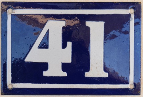 Old blue French house number 41 door gate plate plaque enamel steel metal sign - Picture 4 of 5