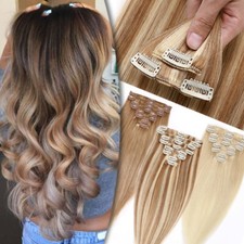 CLEARANCE Real Remy Human Hair Clip In Hair Extensions Full Head 8PCS/Set Ombre