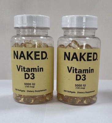 TWO PACK-Naked 5000 IU High Potency Vitamin D3 Dietary Supplement - 200 Softgels