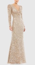 Mac Duggal Gold Puff Shoulder Long Sleeve Sequined Gown 5510 Size 4 NWT