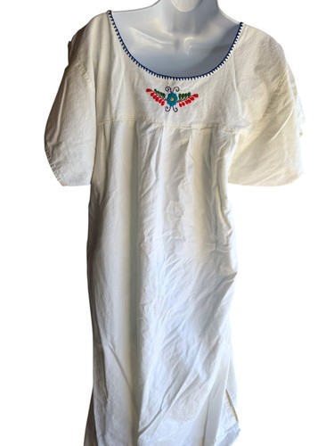 Vintage 60s 70s OAXACAN MEXICAN Midi Dress Hand Embroidered White HIPPIE XL, $65 - Photo 15