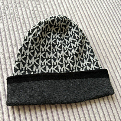 Michael Kors Damen Beanie Wollmütze Strick Umschlag MK-Logo grau/schwarz OS
