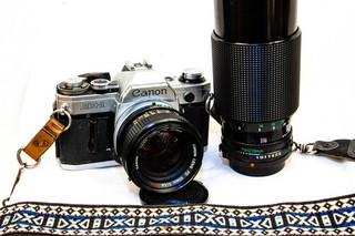Canon AE 1 35mm FILM TESTED Camera w/50mm 1:1.4 AND 70 210mm 1:4 telephoto lens