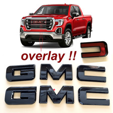 2019-2026 Gmc Sierra 1500 2500 3500hd Front Rear Gloss Black Overlay Emblems