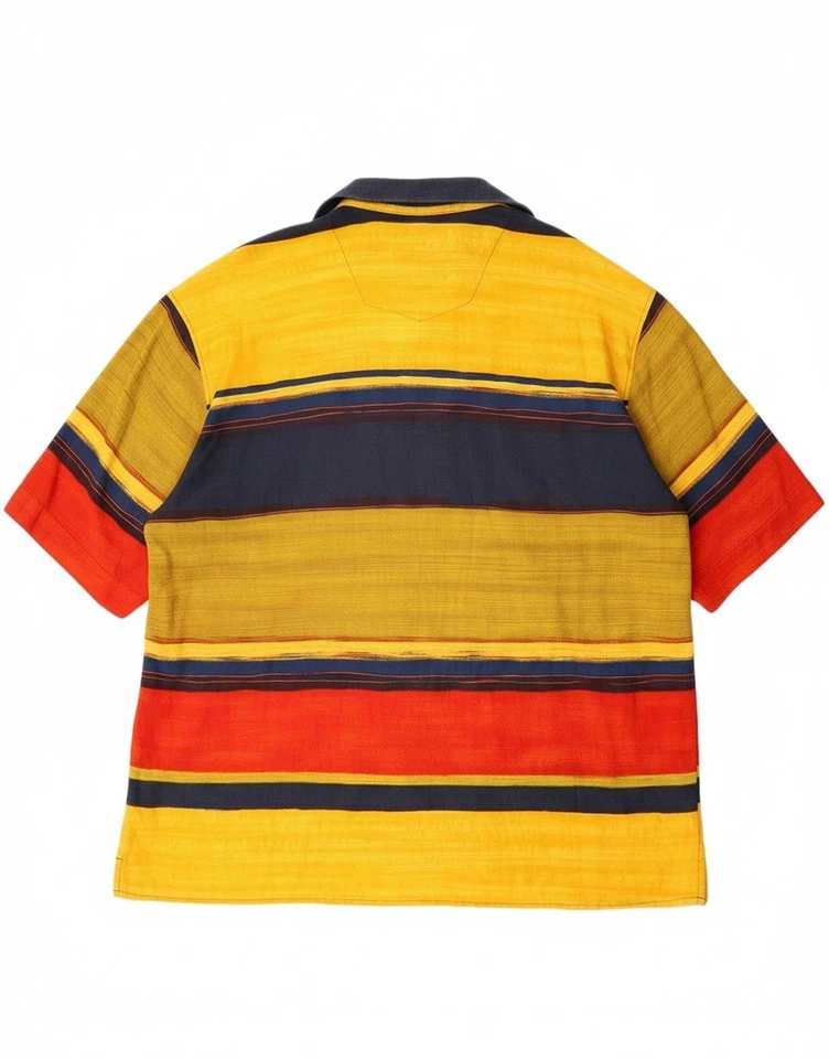 ALBA MODA Mens Short Sleeve Shirt XL Yellow Striped Viscose CK07 - Image 2 of 4