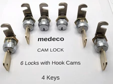 6 PC medeco High Security 5/8" cam locks with Straight/Hook cams and 4 keys