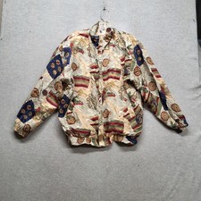 FUDA International Women Bomber Jacket L Beige Silk Geometric
