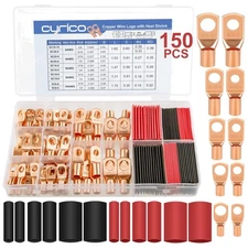 Copper Battery Cable Ends Wire Lugs Assortment Kit AWG 2 4 6 8 10 Gauge 150pcs