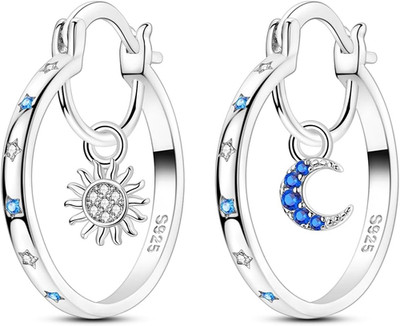 925 Sterling Silver Sun Moon Earrings Hoops for Women Girls Cubic Zirconia Gifts