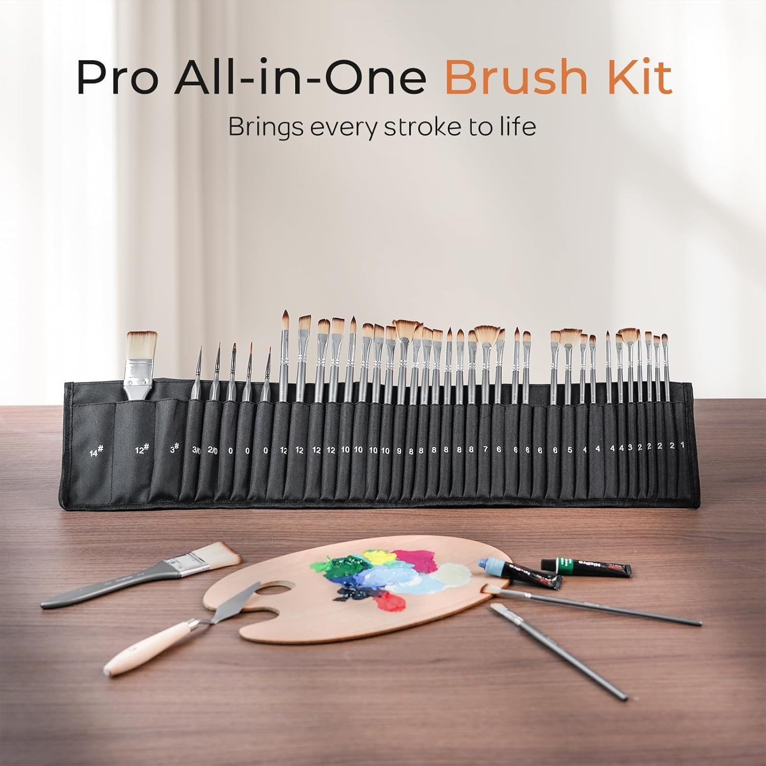 40 PCS Paint Brush Set, Professional Acrylic Paint Brushes with Palette Knife an