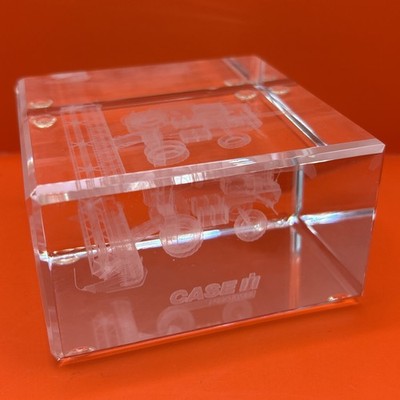 RARE CASE IH Combine Glass Solid Square Block 3.5''x3.5''x2'' Paper Weight-2.3 lbs.