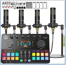 Podcast Equipment Bundle for 4, Audio Interface with 4 Dynamic Microphone, 4 ...