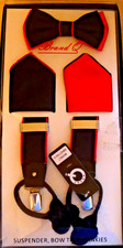NEW Brand Q Luxury Men's Black / Red Suspenders Bow Tie Hankies Kit MSRP 90