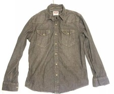 Wrangler Shirt Mens Medium Black Gray Charcoal Pearl Snap Outdoor Western Rodeo
