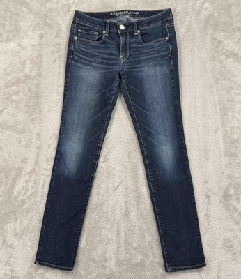 American Eagle Outfitters Jeans Womens 8 Blue Skinny Viscose Stretch Whiskered