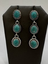 6 Stone Turquoise Earrings Navajo Avin Joe Kingman Sterling Silver Post E3210