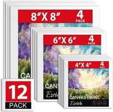 Canvas Boards for Painting 12 Pack Canvas for Painting 4x4, 6x6, 8x8 Blank 
