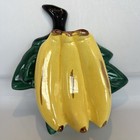 Vintage Ceramic Banana w/Green Leaves & Stem Wall Plaque Pocket Unmarked — photo 1