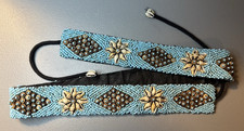 Vintage Hippie Boho Beach Shell, Wood, Blue Beaded Tie Belt Unisex 32" plus ties