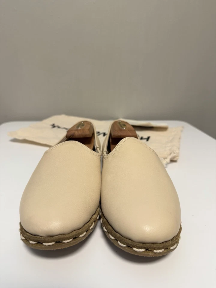 沙巴米色皮革一脚蹬手工土耳其平底女式欧盟 41 美国 10-10.5 — 第 2/4 张图片