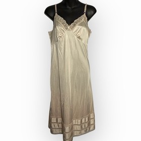 ADONNA Vtg Antique White Satin Nylon Lace 36 Bridal Lingerie Full Slip Dress