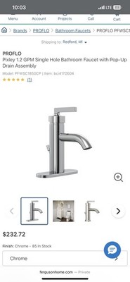 PROFLO PFWSC1850 Pixley 1.2 GPM 1 Hole Bathroom Faucet - Chrome