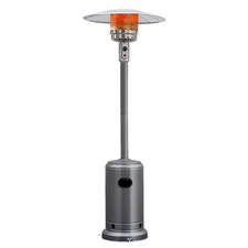 48000 BTU Patio Standing LP Gas Heater Stainless Steel Propane W/ Wheels Grey