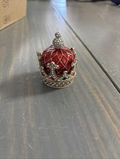 Crown Hinged Trinket Box With Rhinestones Catch Closure Gift Jewelry