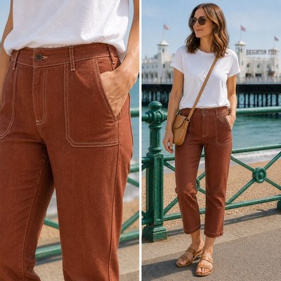 Mango UK 8 10 rostbraun Cropped Jeans Kontrastnähte Sommer
