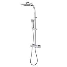Shower Mixer Bathroom Thermostatic Chrome Twin Square Head Riser Rail Modern