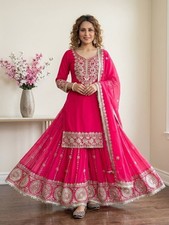 Wedding Sharara Suit Rani Pink Georgette Embroidered Kurta full set foe women