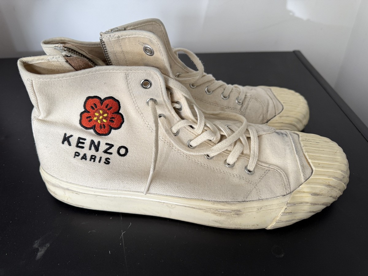 KENZO Logo Canvas High-Top Trainers Men's 10 Cream High Top Lace