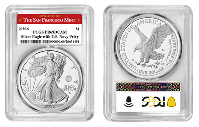 #ad 2025 S Silver American Eagle $1 US Navy Privy PCGS PR69DCAM #98 $144.98