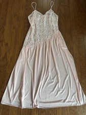VTG Undercover Wear Nightgown Slip Maxi Dress Womens L Pink Flowy Lace Sheer USA