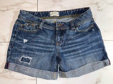 Y2K Aeropostale Jean Shorts Women 3/4 Blue Denim Distressed Dark Wash Beachy