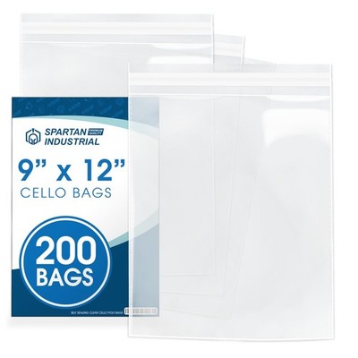 Crystal Clear Resealable Cello Poly Bags 9'' x 12'' (200 Count) for Packaging, Clo