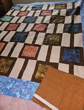 Unfinished Batiks & Solids Quilt Top 72" X 63"With Extra Contrast Fabric 2.5 Yrd