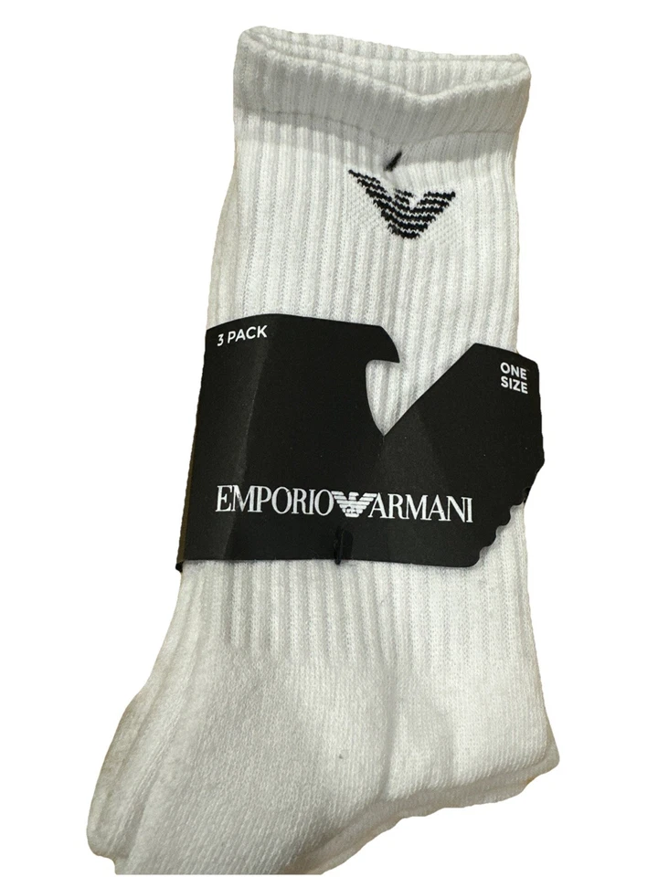 Pack de 3 EMPORIO ARMANI CALZA TENIS DEPORTIVO CALCETINES ACOLCHADOS PARA HOMBRE, BLANCOS Nuevos con etiquetas Foto 3 de 4