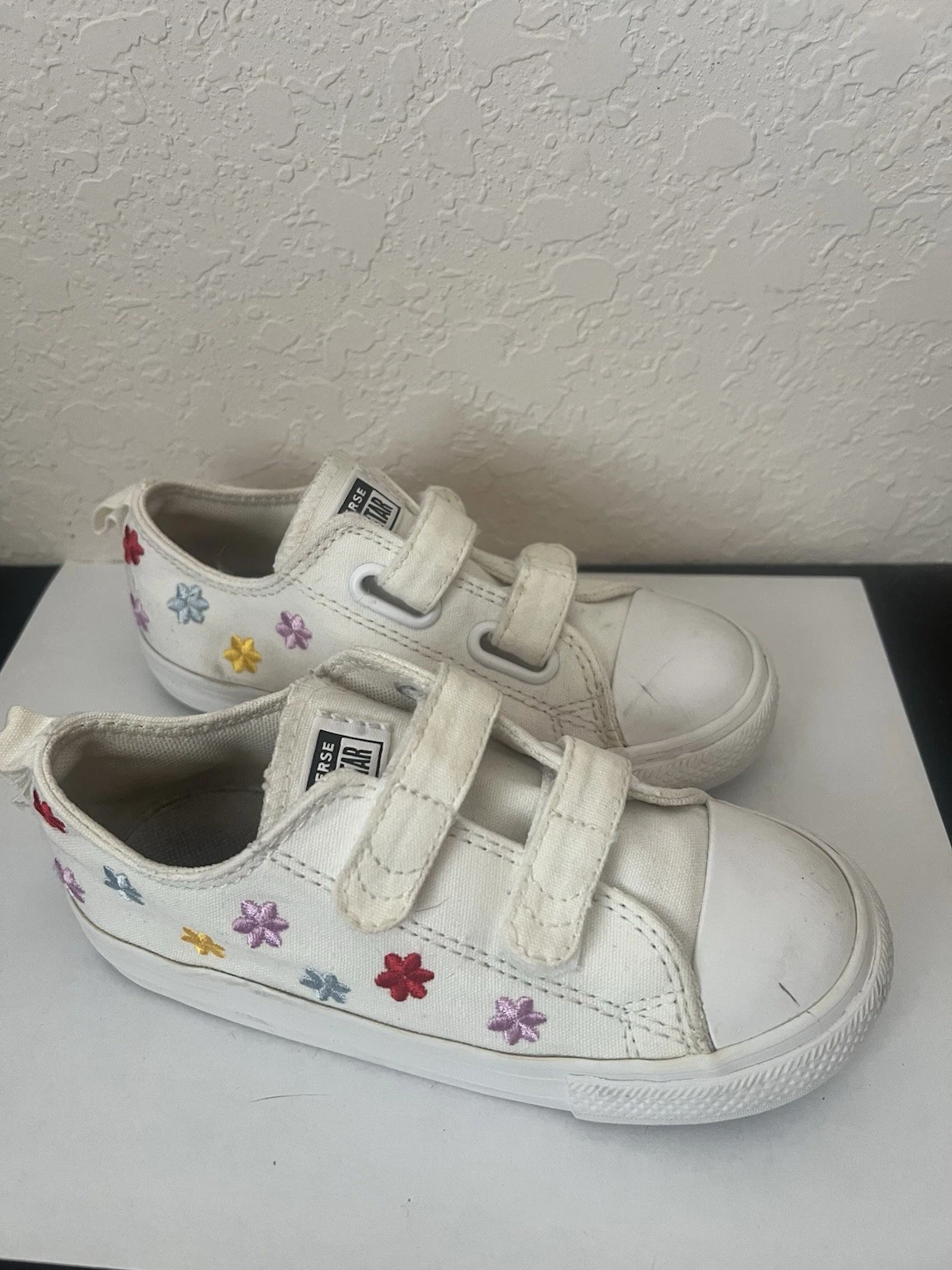 Scarpe CONVERSE ALL STAR bambino taglia 10c bianco sporco ricamato fiore floreale