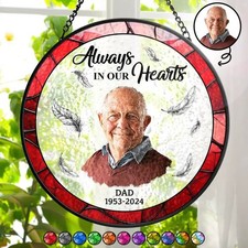 Custom Photo Memorial Always In Our Hearts Personalized Stained Glass Suncatcher