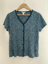 Charter Club Intimates Women's Floral 100 Cotton Button-Up V-Neck PJ Top Teal M