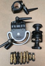 Manfrotto 123 pivoting boom super clamp, stud adapters, and more, LOT