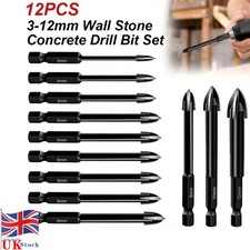 12x Diamond Drill Bit Set 3-12mm Wall Stone Concrete Brick Masonary Drills Bits