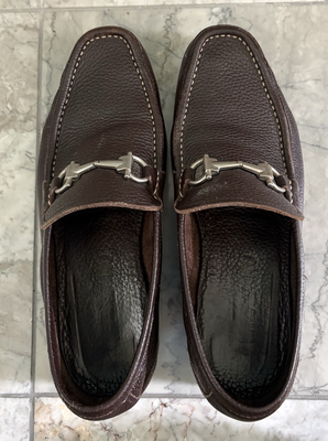 SALVATORE FERRAGAMO Brown Pebbled Leather Gancini Bit  display picture 1