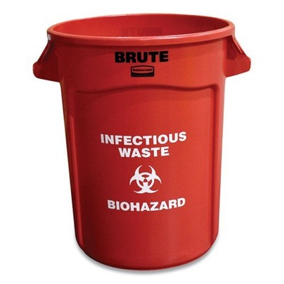 Rubbermaid Commercial Vented Round Brute Container, 32 gal, Plastic, Red