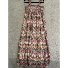 New Directions Womens Large Smocked Top Maxi Dress Zig Zag Print Flowy