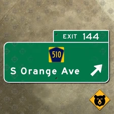 New Jersey parkway exit 144 South Orange Avenue Route 510 road sign Garden 16x8