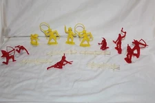 Vintage Tim mee Toys Plastic Indians Bright Yellow and Red with fences